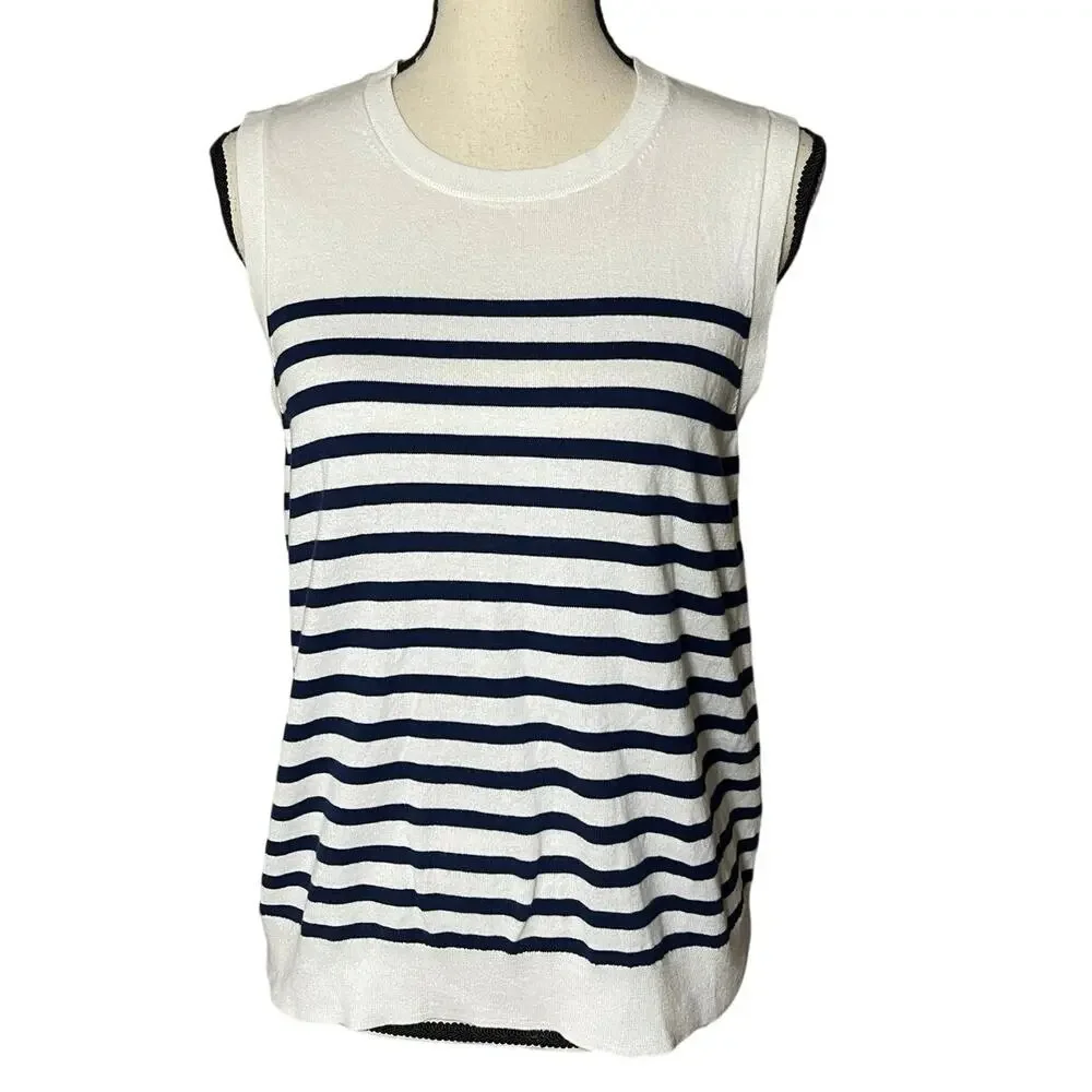 J.Crew Women’s Large Striped Sweater Classic Shell White Navy Coastal Nautical
